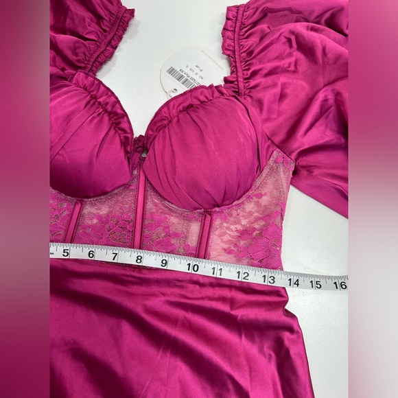 Selfie Leslie Trophy Long Sleeve Lace Bodice Mini Dress Plum Pink New With Tags - Picture 10 of 15